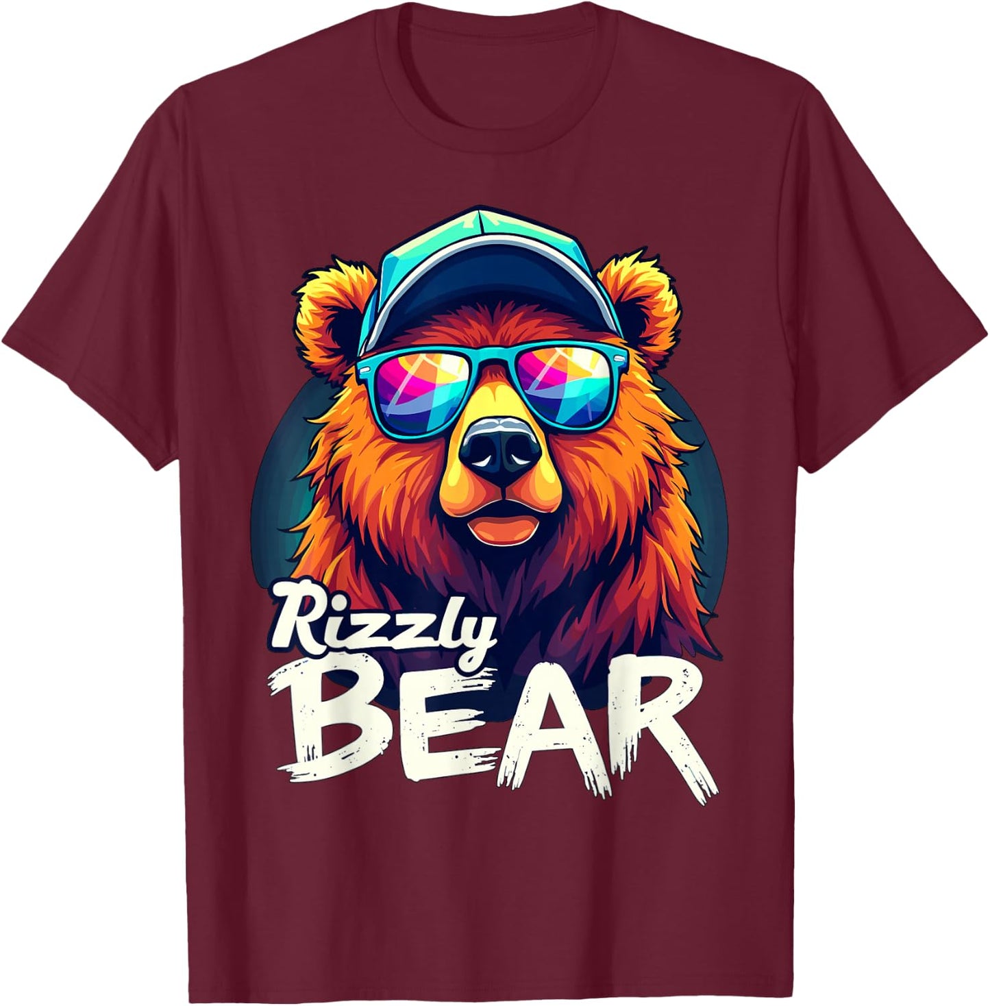 Rizzly Bear Grizzly Bear with Sunglasses T-Shirt - T-Shirt | Maroon
