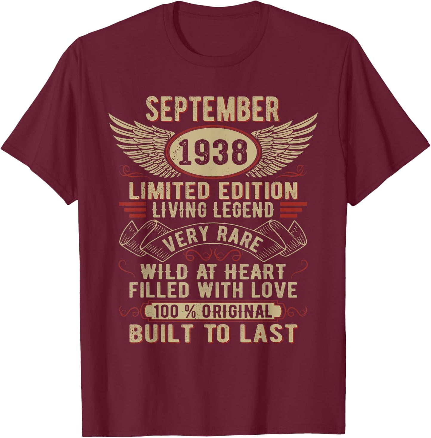 Legend Born In September 1938 Vintage Birthday T-Shirt - T-Shirt | Maroon
