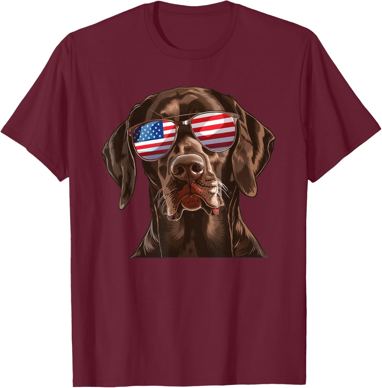 German Shorthaired Pointer GSP USA America Flag 4th of July T-Shirt - T-Shirt | Maroon