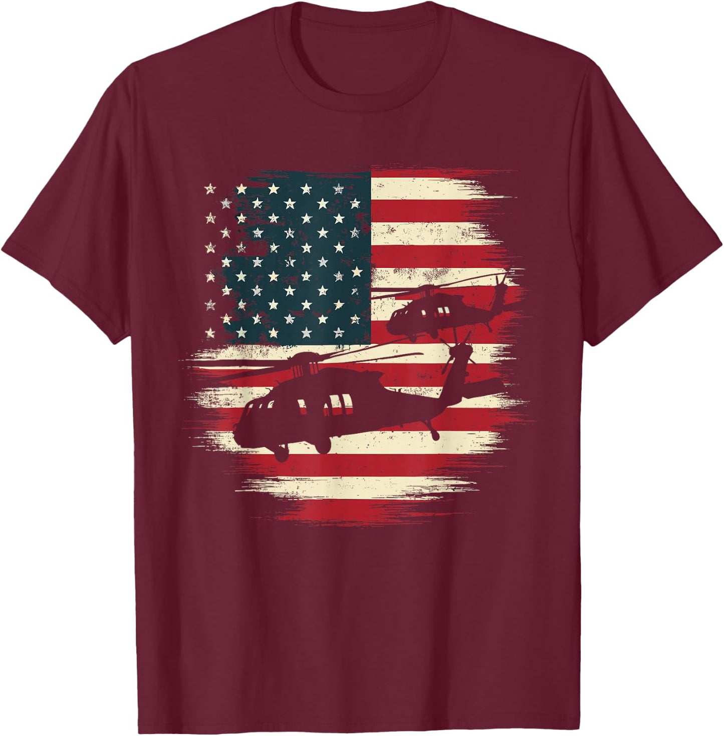 Helicopter USA Vintage Flag American T-Shirt - T-Shirt | Maroon