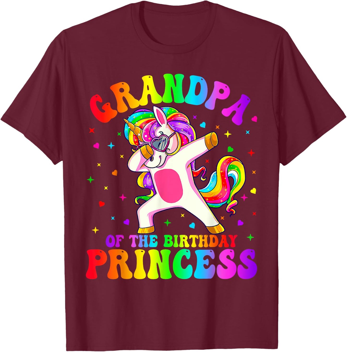 Grandpa of the Birthday Princess Girl Dabbing Unicorn Funny T-Shirt - T-Shirt | Maroon