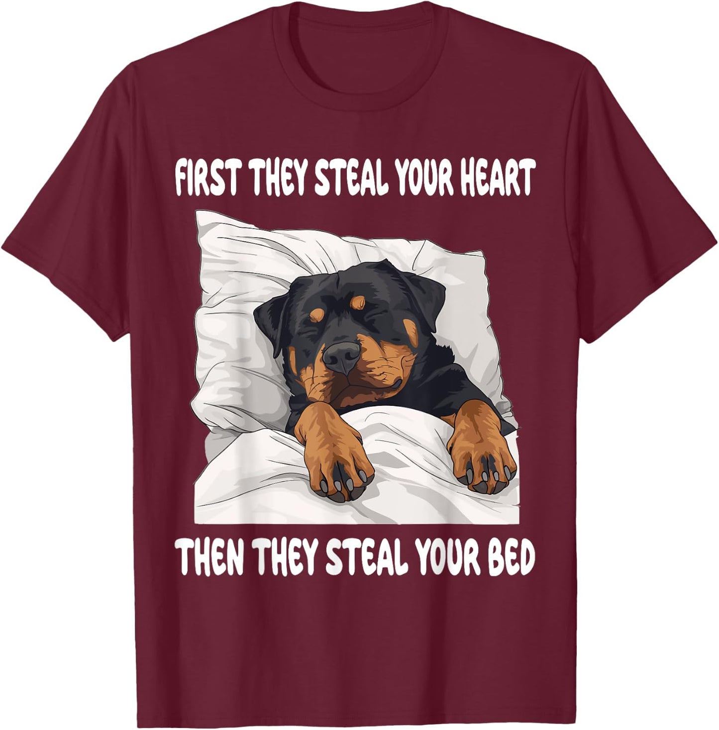 Rottweiler Sleeping Pajamas Nightgown T-Shirt - T-Shirt | Maroon
