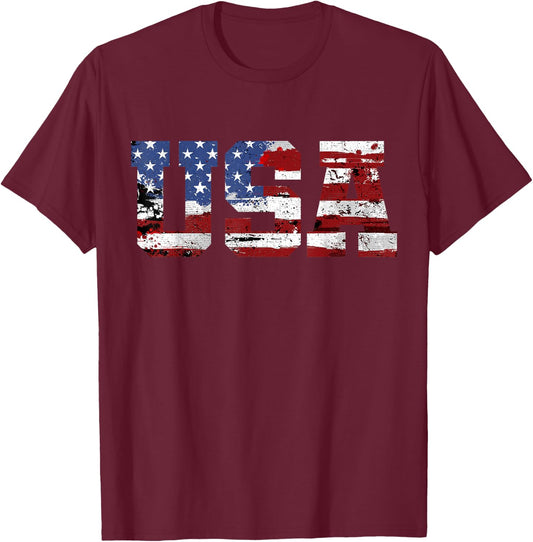American Flag USA United States of America US 4th of July T-Shirt - T-Shirt | Maroon