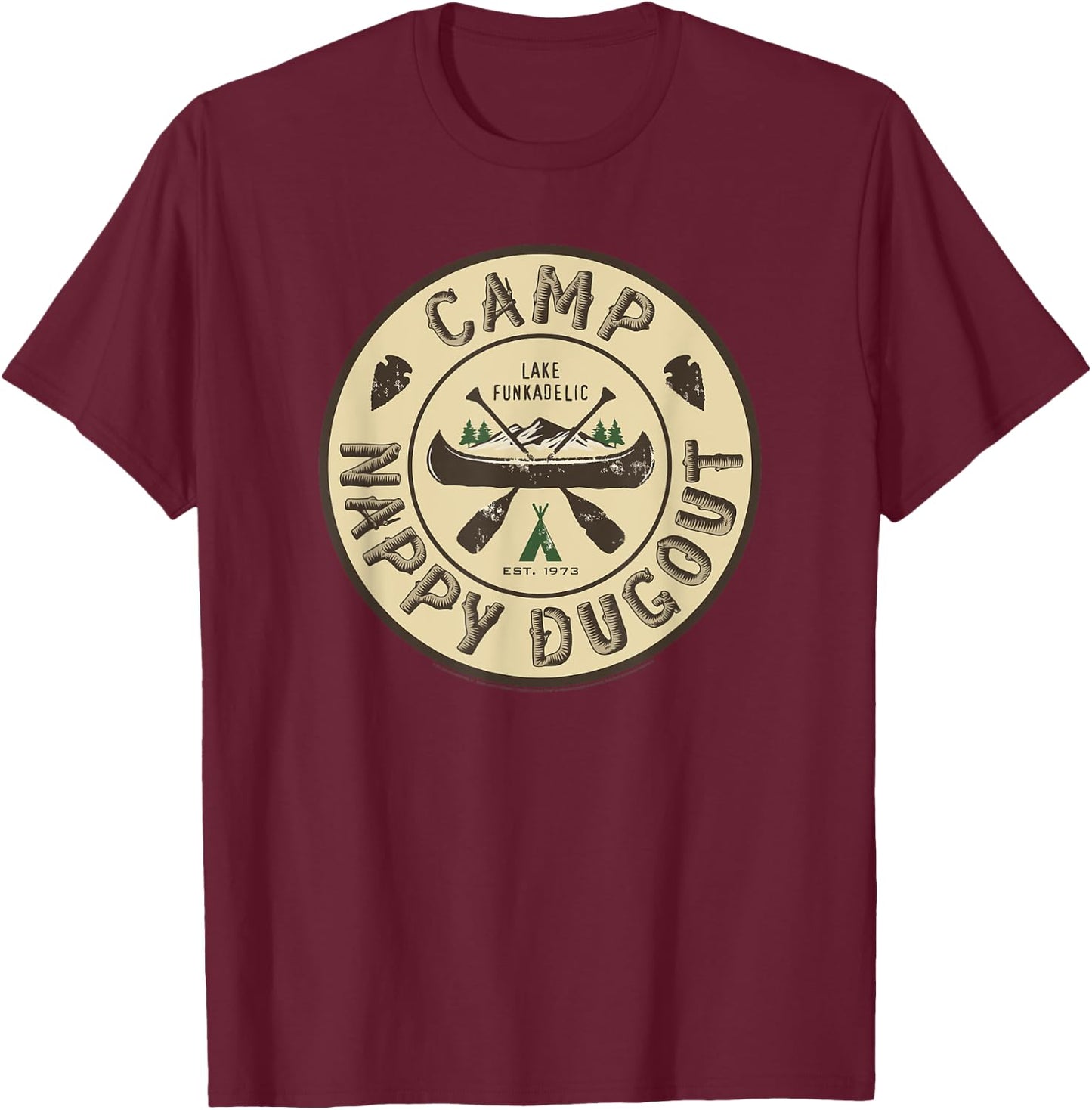 George Clinton Camp Nappy Dugout Lake Funkadelic Circle Logo T-Shirt - T-Shirt | Maroon