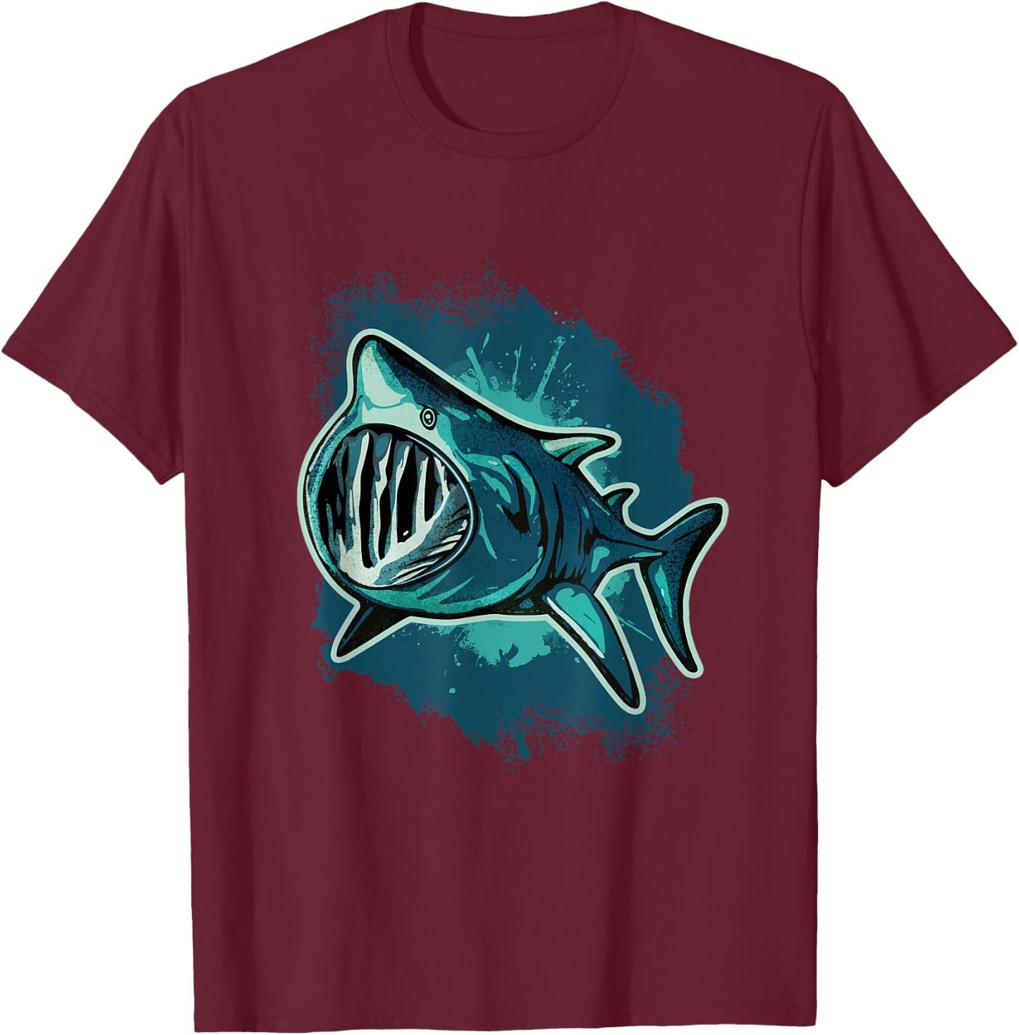 Ferocious Shark Art - Ocean Predator Basking Shark T-Shirt - T-Shirt | Maroon