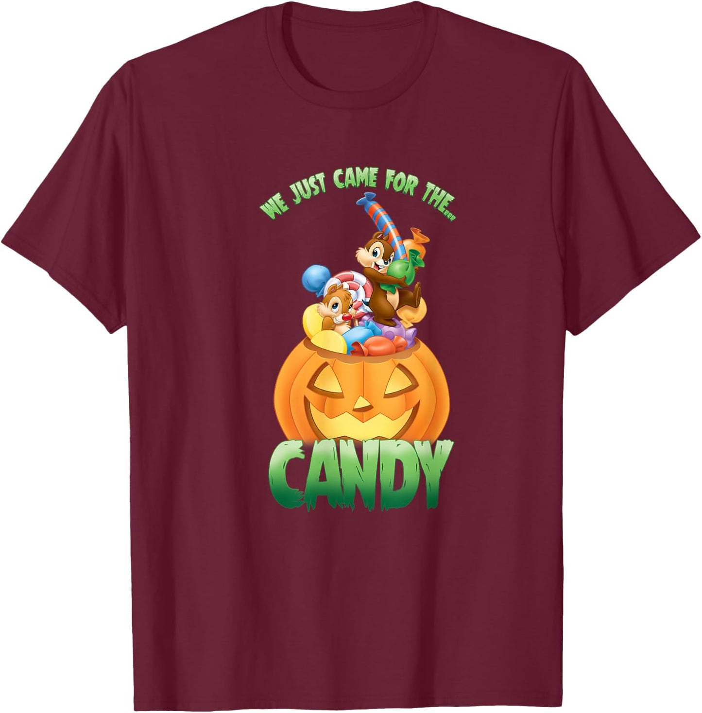 Disney Chip 'n' Dale Rescue Rangers Halloween Pumpkin Candy T-Shirt - T-Shirt | Maroon
