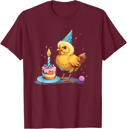 Birthday Kid Chick Costume for Cake, Party Hat and Poultry T-Shirt - T-Shirt | Maroon