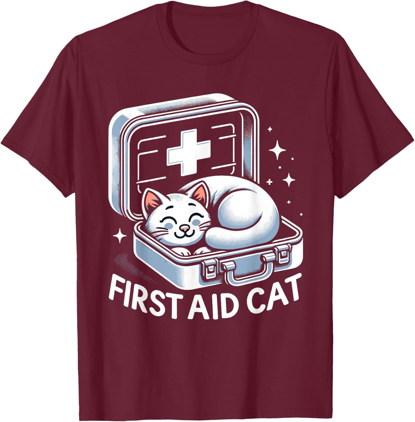 First Aid Cat Pun Nurse Doctor Healthcare Novelty Funny Cat Women Kids T-Shirt - T-Shirt | Maroon
