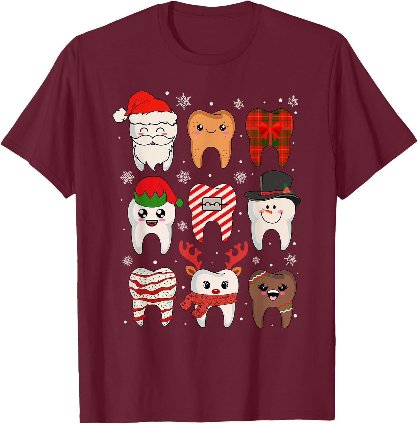 Funny Dental Christmas Teeth Cute Xmas Dentist Squad Crew T-Shirt - T-Shirt | Maroon
