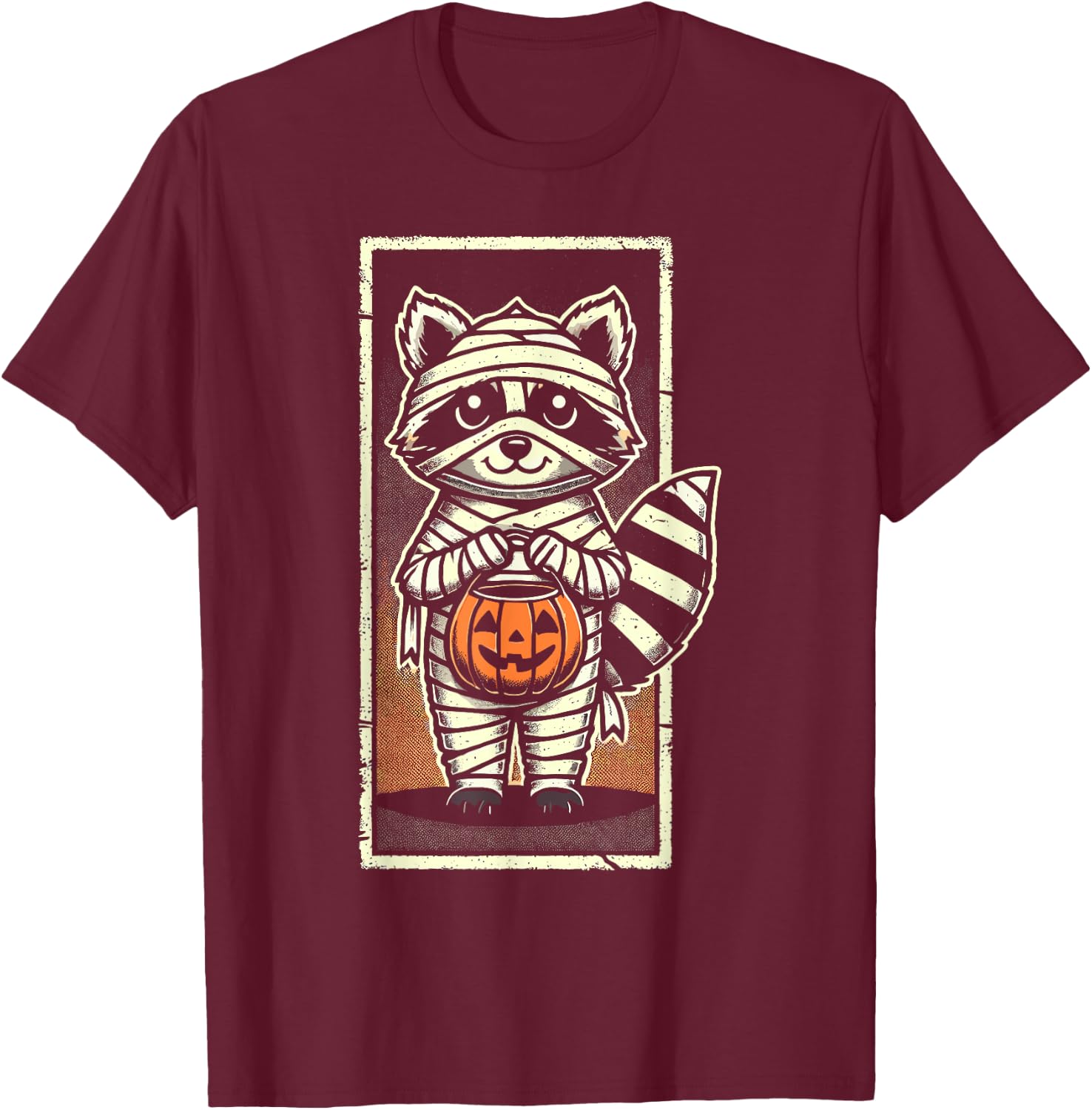 Cute Raccoon Mummy Trick or Treat Halloween Funny Raccoon T-Shirt - T-Shirt | Maroon