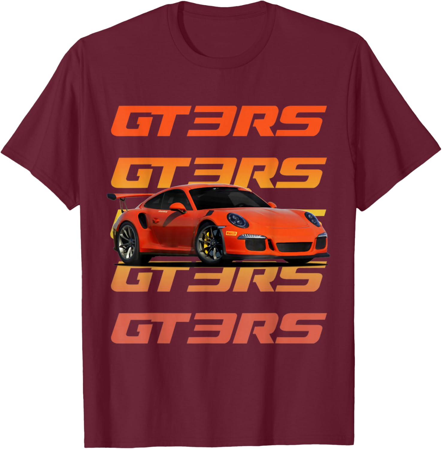 CLICK FOR MORE GT3RS GT3RS , Adult, , Short Sleeve, Black, Small, Retro, Polyester, Machine Wash, , Classic Fit, Distressed Design, Color-Variant Fabric T-Shirt - T-Shirt | Maroon