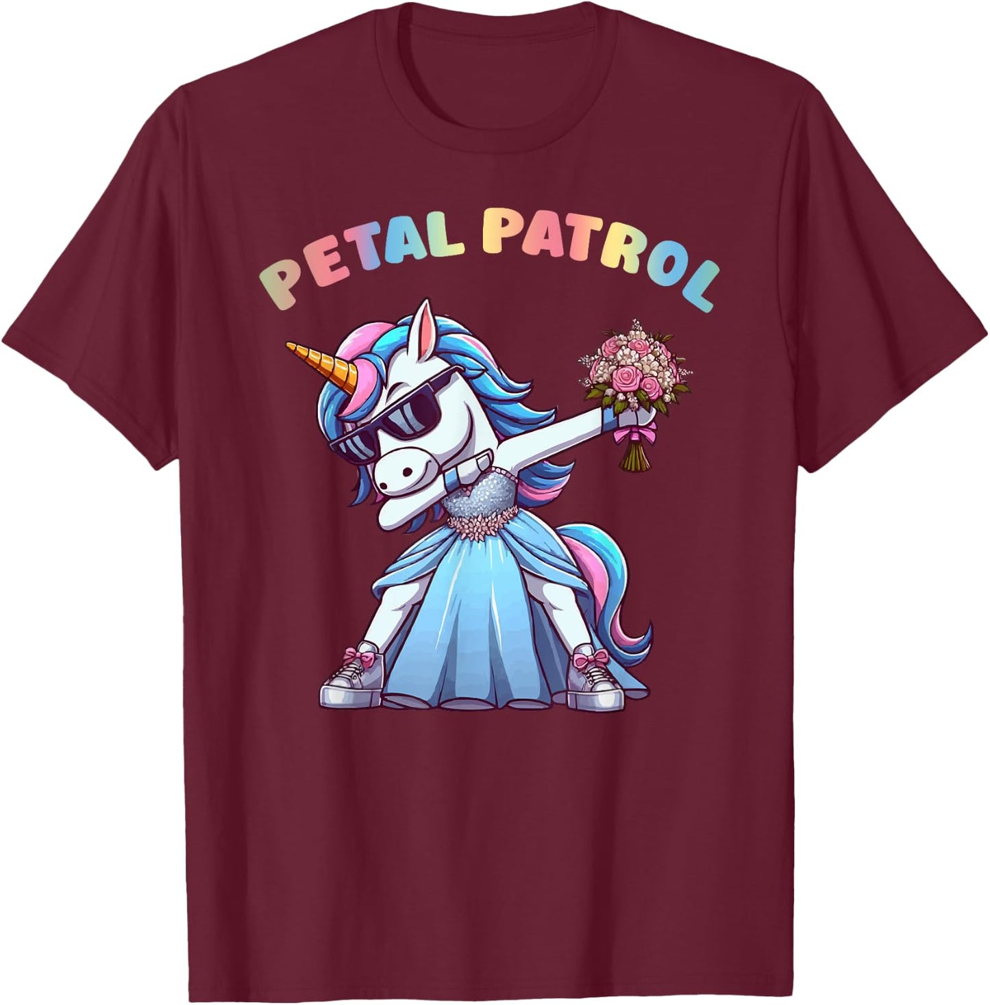 Wedding Petal Patrol Flower Girl Unicorn Bridesmaid T-Shirt - T-Shirt | Maroon