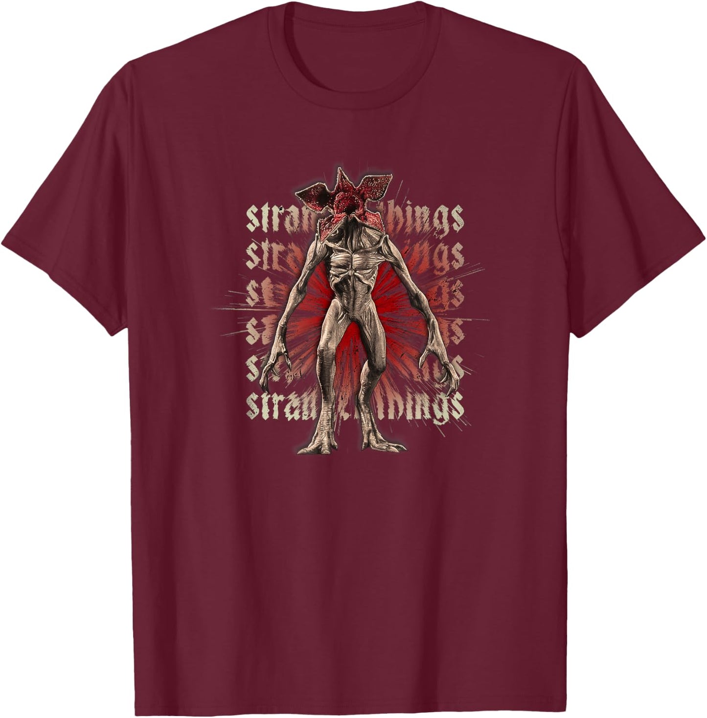 Stranger Things 4 Demogorgon Red Stacks T-Shirt - T-Shirt | Maroon