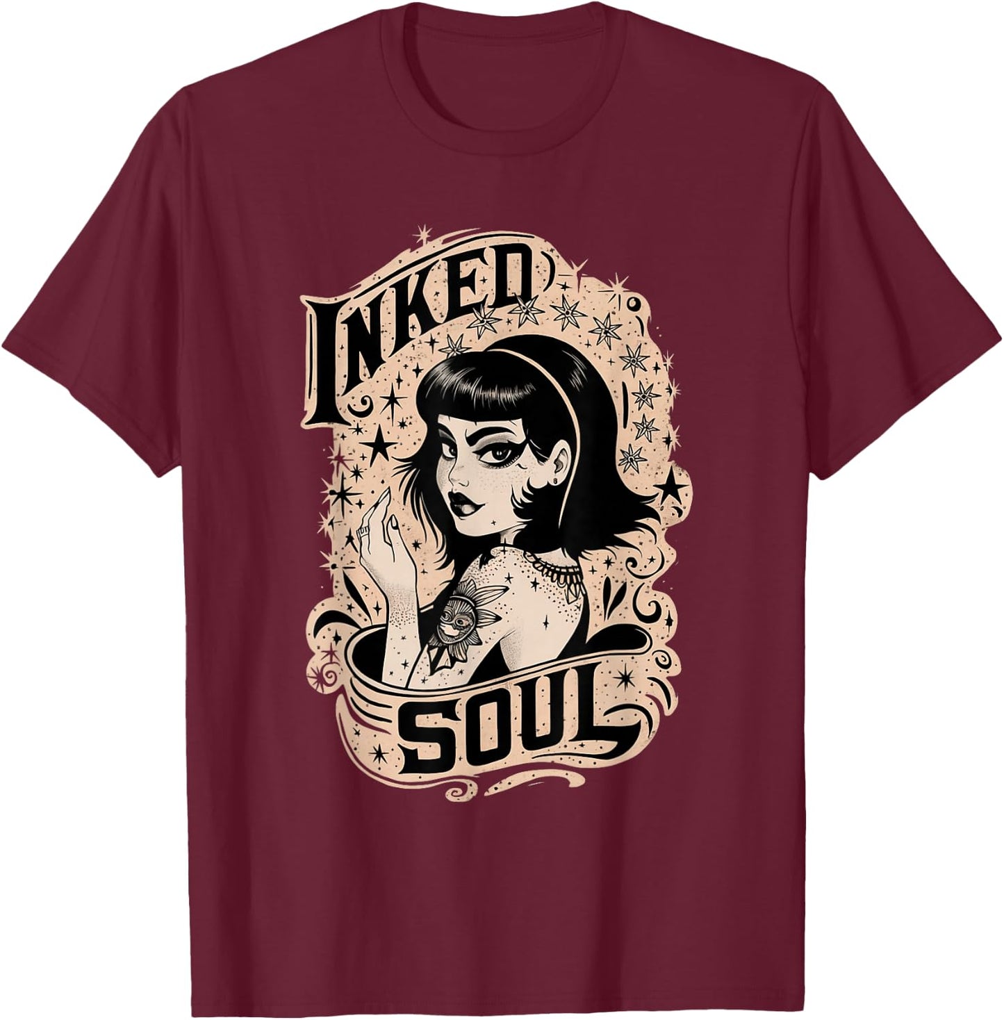 Vintage Tattoo Goth Girl Inked Soul T-Shirt - T-Shirt | Maroon