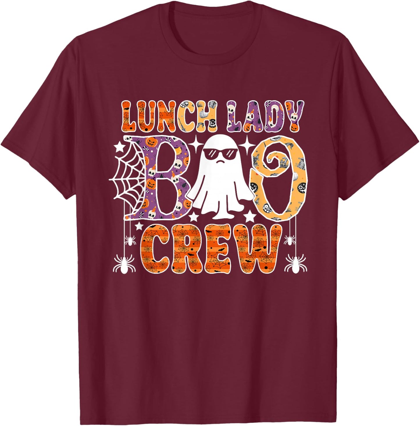 Lunch Lady Boo Crew Cute Ghost Halloween Costume T-Shirt - T-Shirt | Maroon