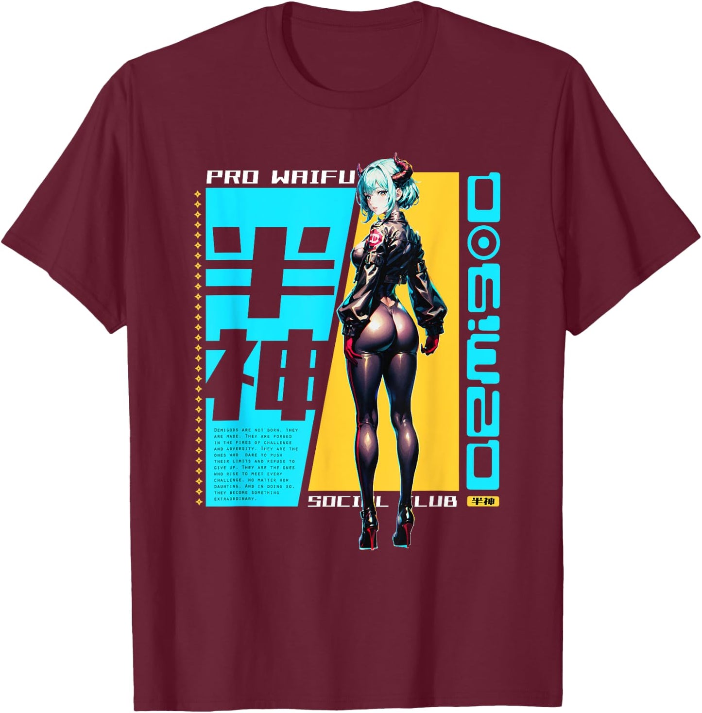 Edgy Anime Demigod Girl Otaku Devil Waifu Futurism Japanese T-Shirt - T-Shirt | Maroon