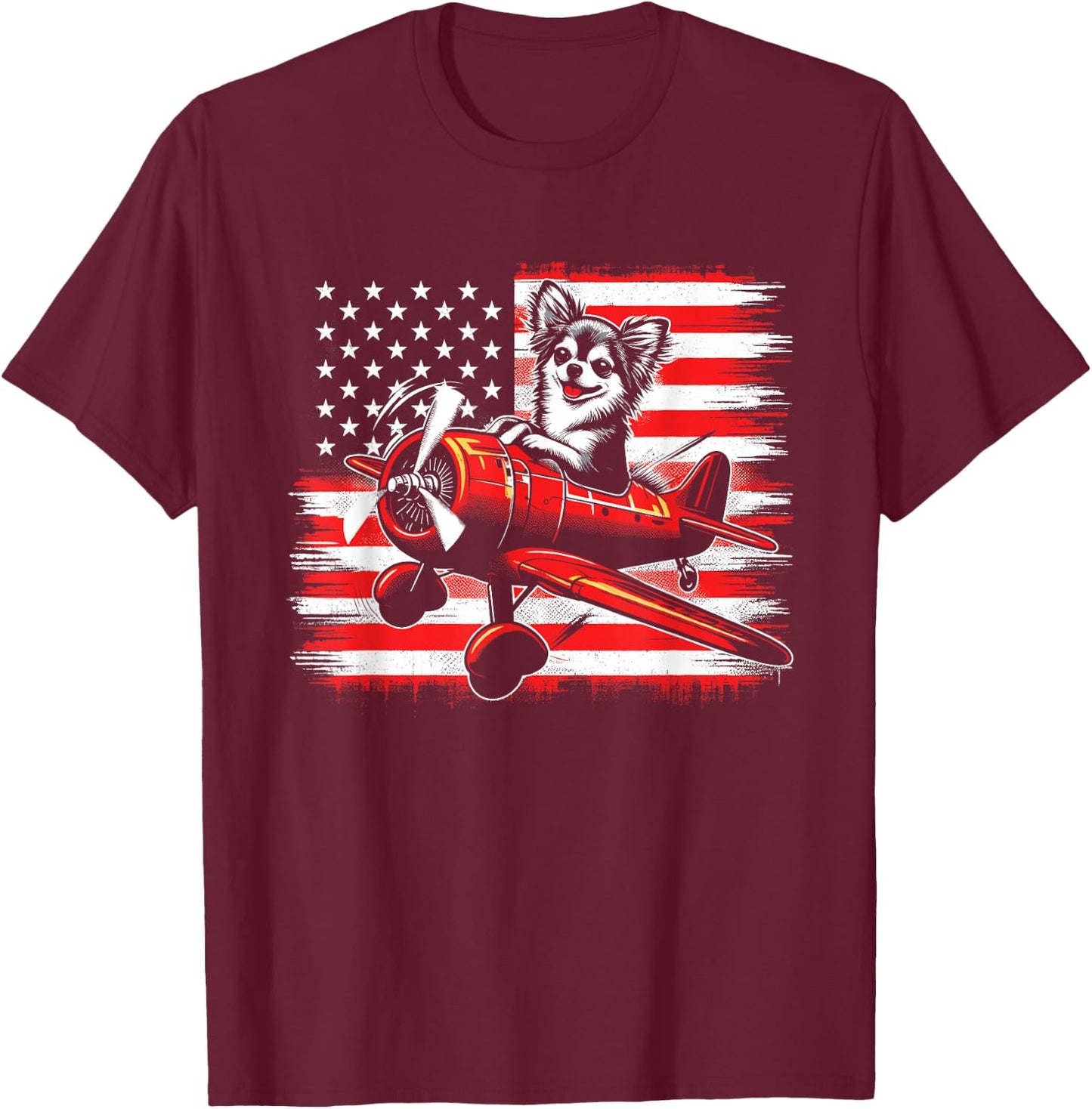 Chihuahua Pilot American Flag - Cute USA 4th July Dog Lover T-Shirt - T-Shirt | Maroon