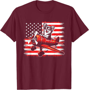Chihuahua Pilot American Flag - Cute USA 4th July Dog Lover T-Shirt - T-Shirt | Maroon