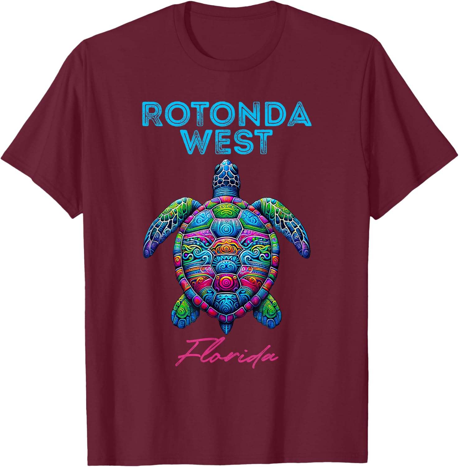 Rotonda West Florida Tribal Beach Sea Turtle T-Shirt - T-Shirt | Maroon