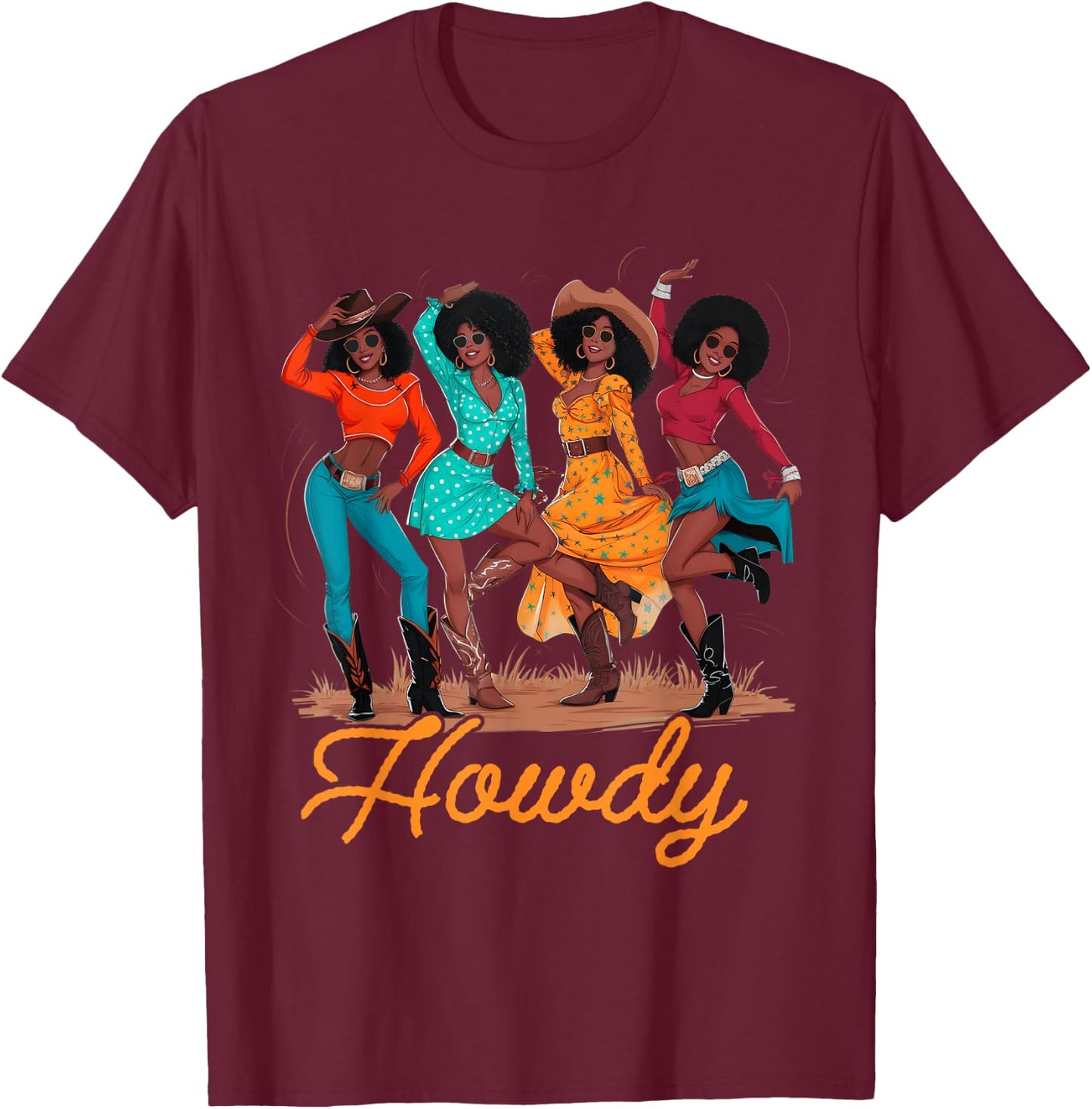 Black Cowgirls Line Dance Western Rodeo Country Music Texas T-Shirt - T-Shirt | Maroon