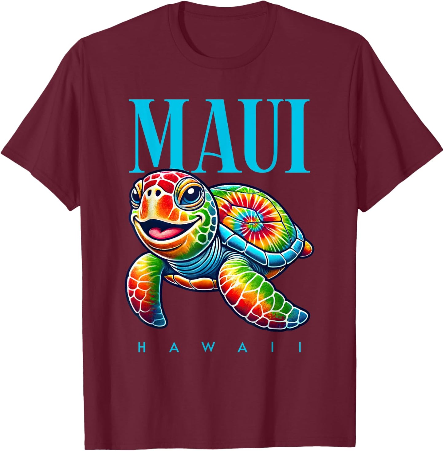 Maui Hawaii Smiling Tie Dye Sea Turtle T-Shirt - T-Shirt | Maroon