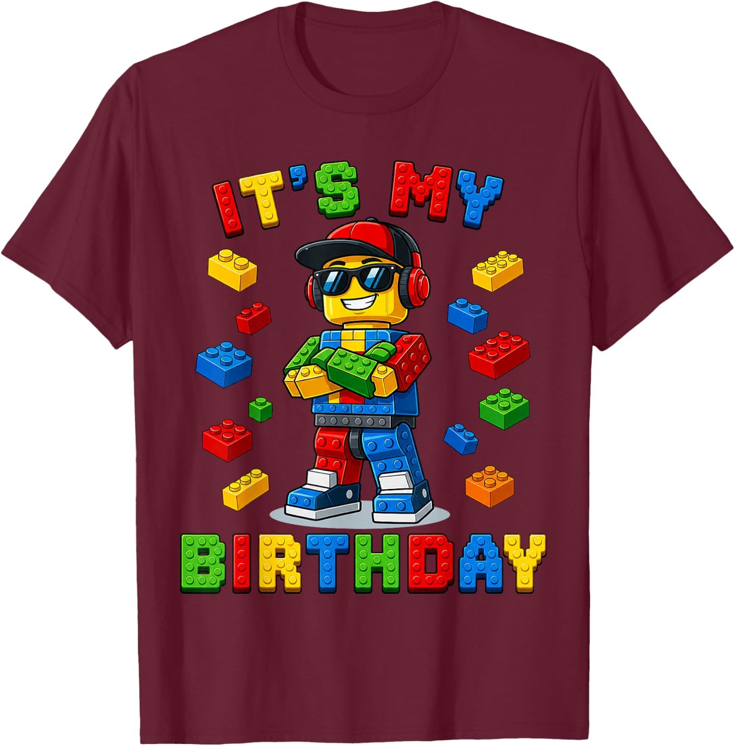 Cute It's My Birthday Building Kids Birthday Boy Party T-Shirt - T-Shirt | Maroon