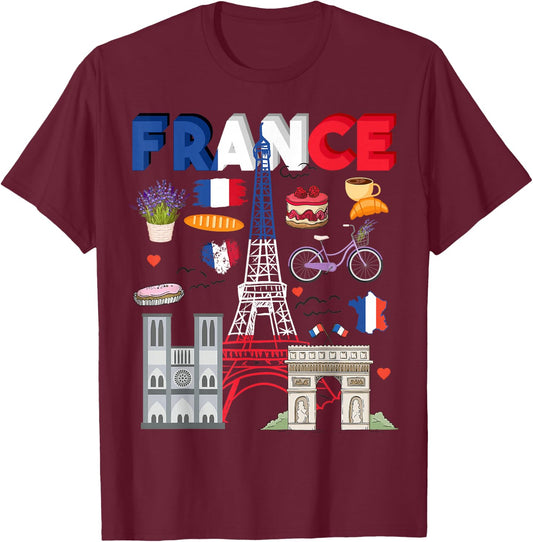 France Flag Outfit Idea For Kids French Flag & Lavender T-Shirt - T-Shirt | Maroon
