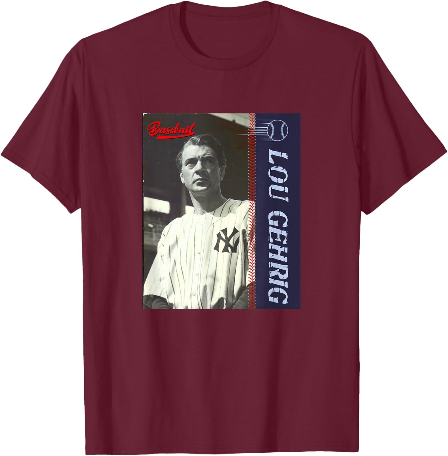 Lou Gehrig_Baseball_001 T-Shirt - T-Shirt | Maroon