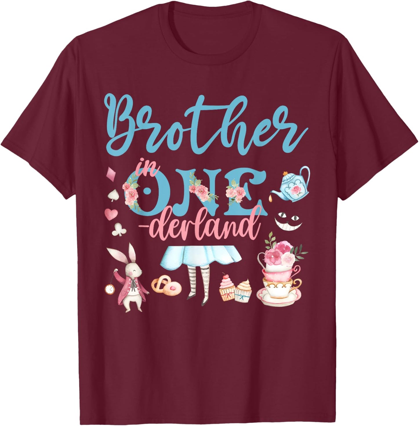 Brother Of The Birthday Girl - Brother In Onderland Family T-Shirt - T-Shirt | Maroon