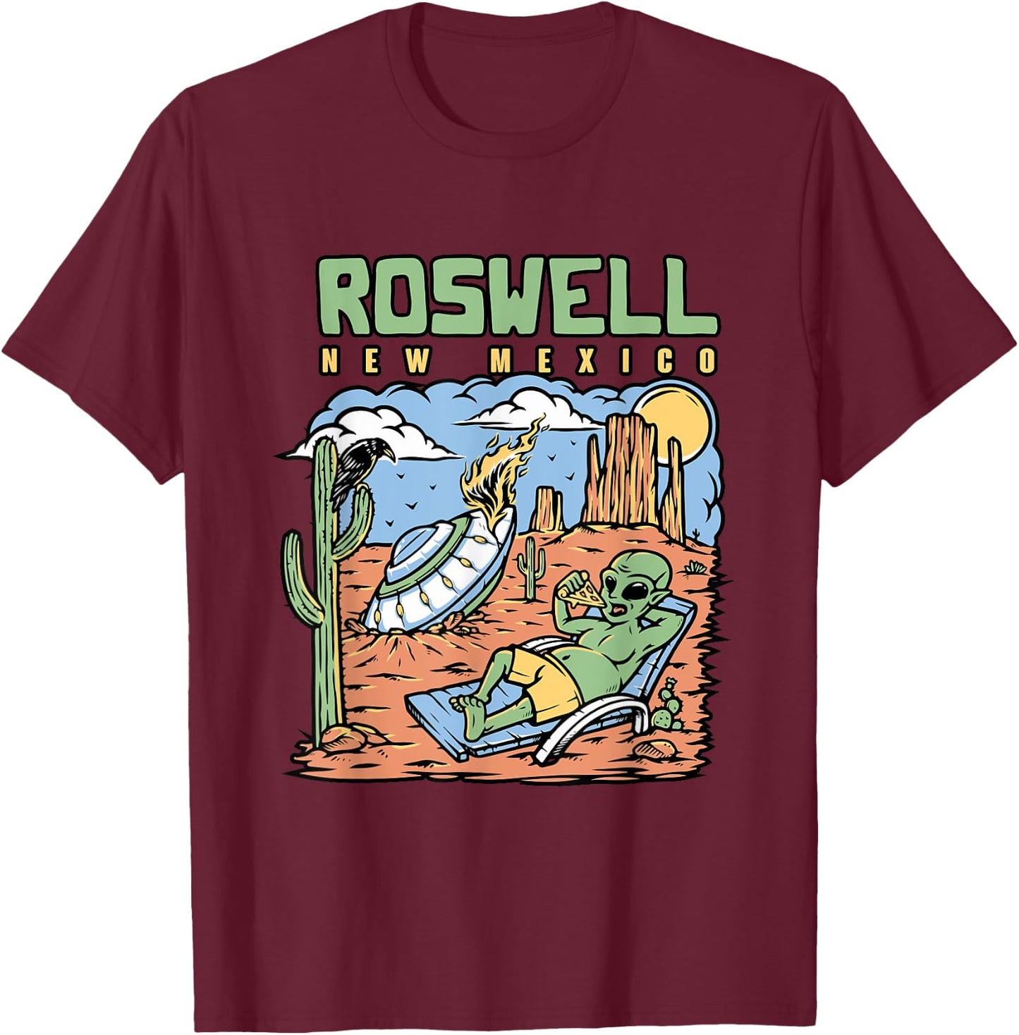 Funny Alien Vacation In Roswell New Mexico Desert T-Shirt - T-Shirt | Maroon