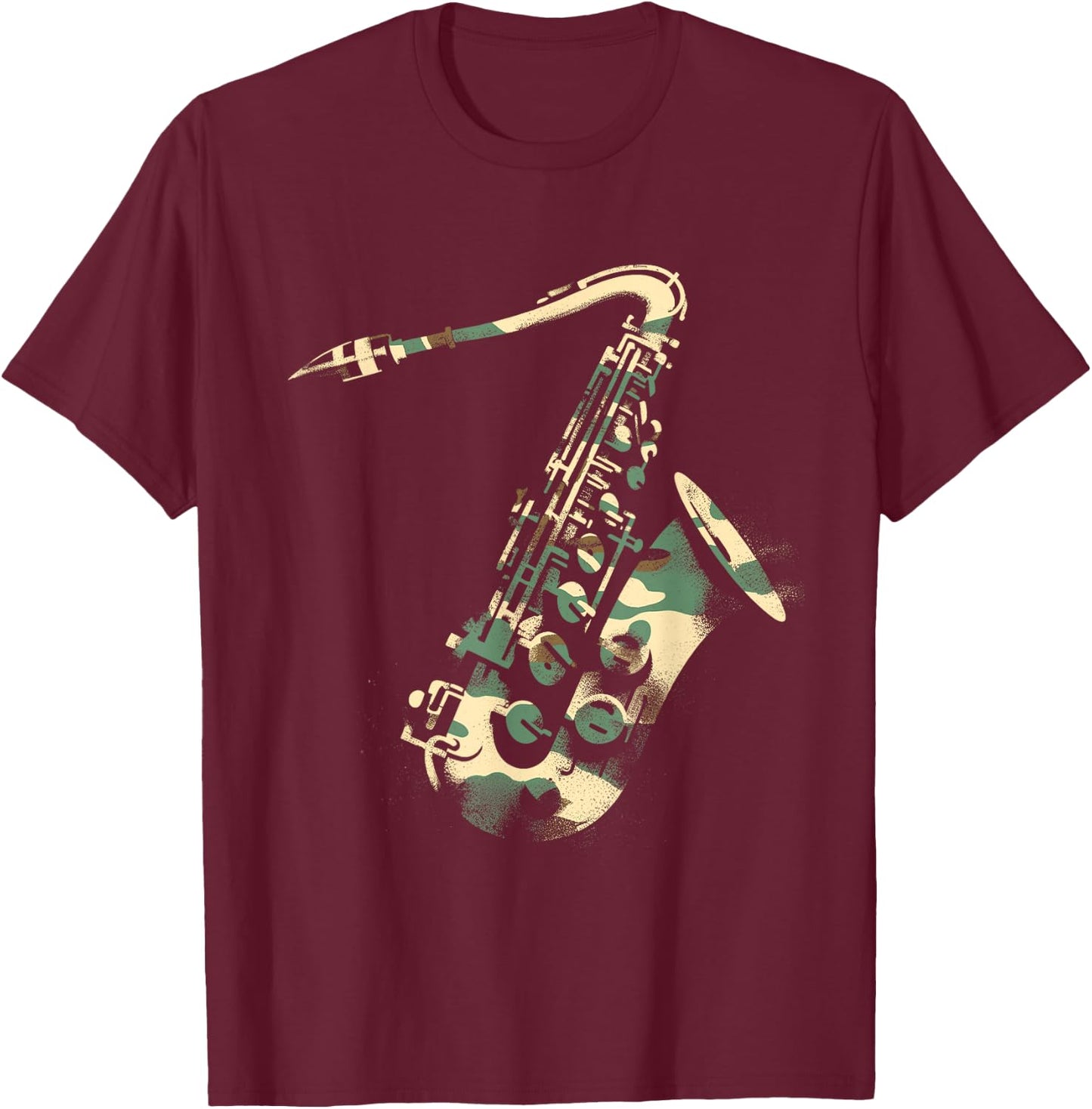 Saxophone Camouflage - Vintage Saxophone Instrument Jazz T-Shirt - T-Shirt | Maroon