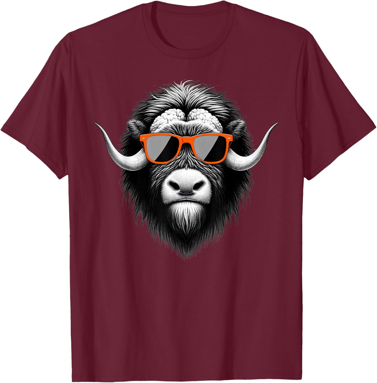 Cool Musk Ox Wearing Sunglasses Graphic Art T-Shirt - T-Shirt | Maroon