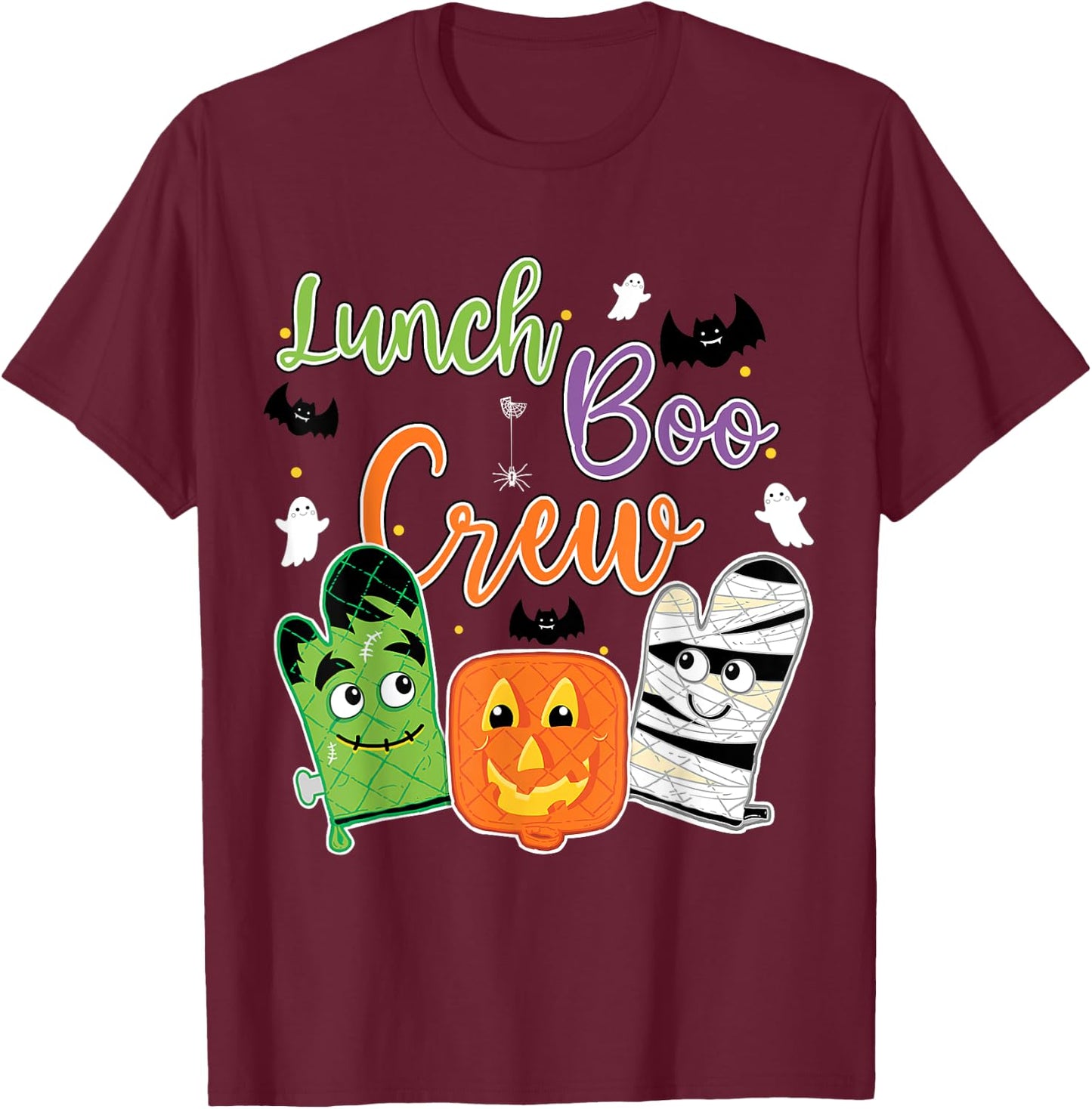 Funny Lunch Lady Boo Crew Halloween School Cafeteria Staff T-Shirt - T-Shirt | Maroon