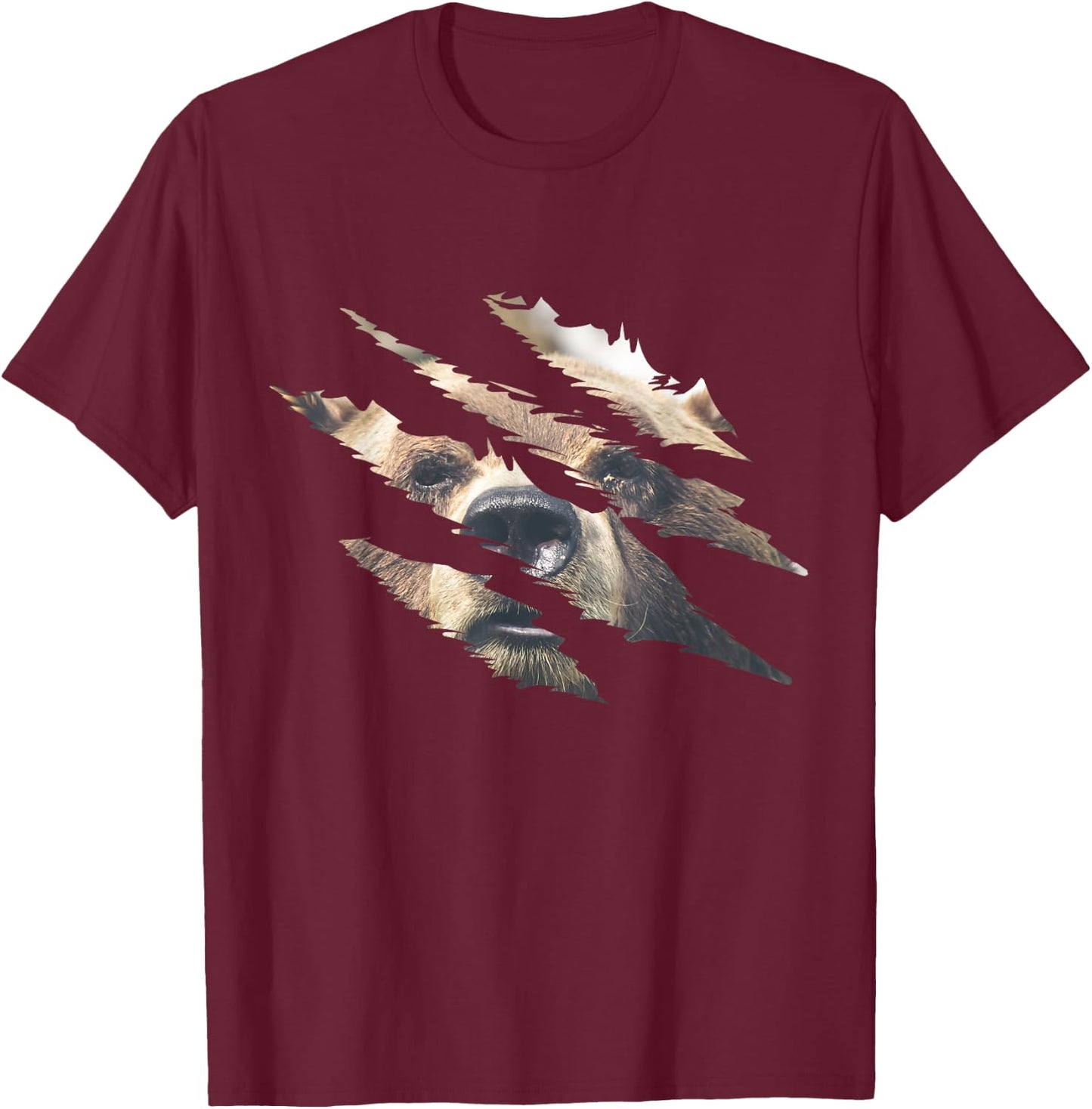 Grizzly Bear Head Claw Effect Bear Slash Claw Bear Lover T-Shirt - T-Shirt | Maroon