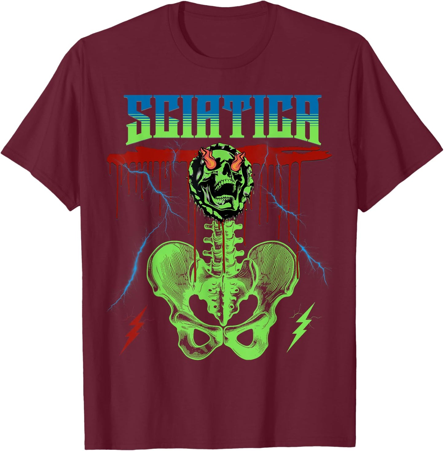 Sciatica Rock Music Band Concert Punk Skull Rocker T-Shirt - T-Shirt | Maroon