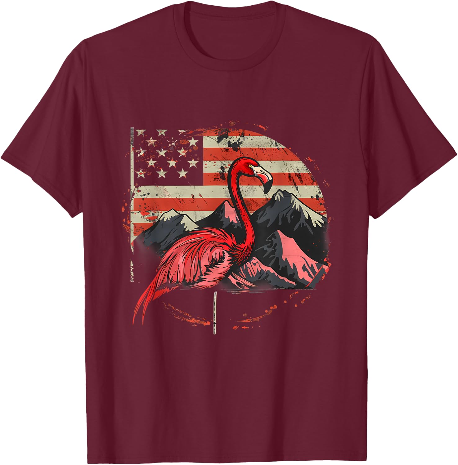 4th Of July American Flag Flamingo Fourth Of July USA T-Shirt - T-Shirt | Maroon