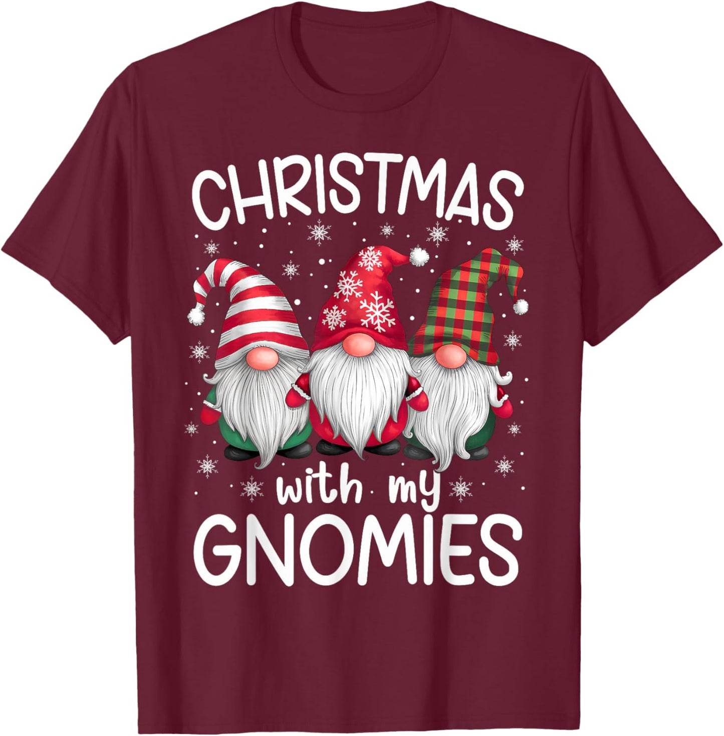 Gnome Family Christmas Men Women Kids Apparel -Adult Christmas Cartoon Gnome Winter Holiday Black Plaid, Stripe Small T-Shirt - T-Shirt | Maroon