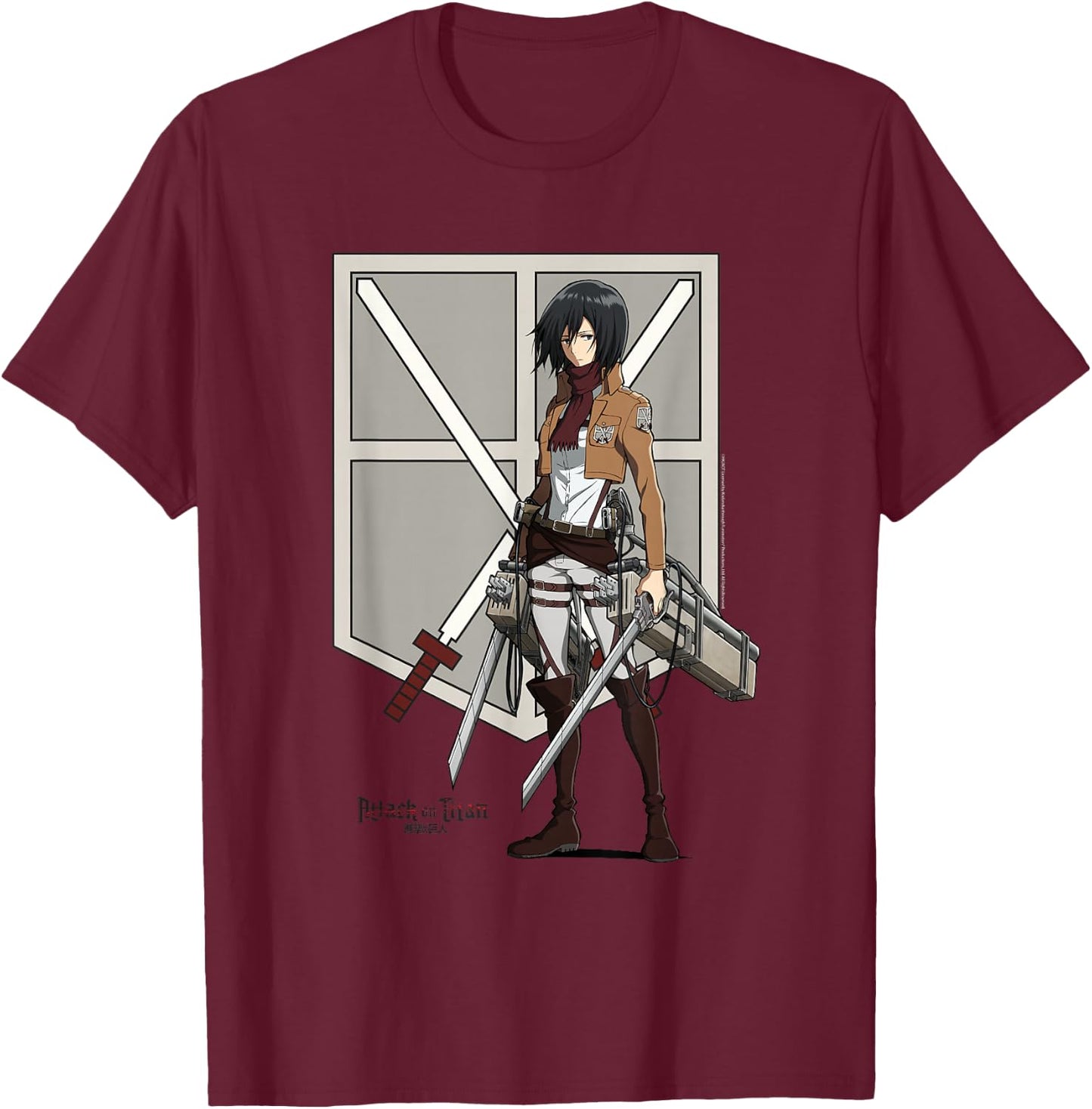 Attack on Titan Eren with Shield AOT Anime T-Shirt - T-Shirt | Maroon