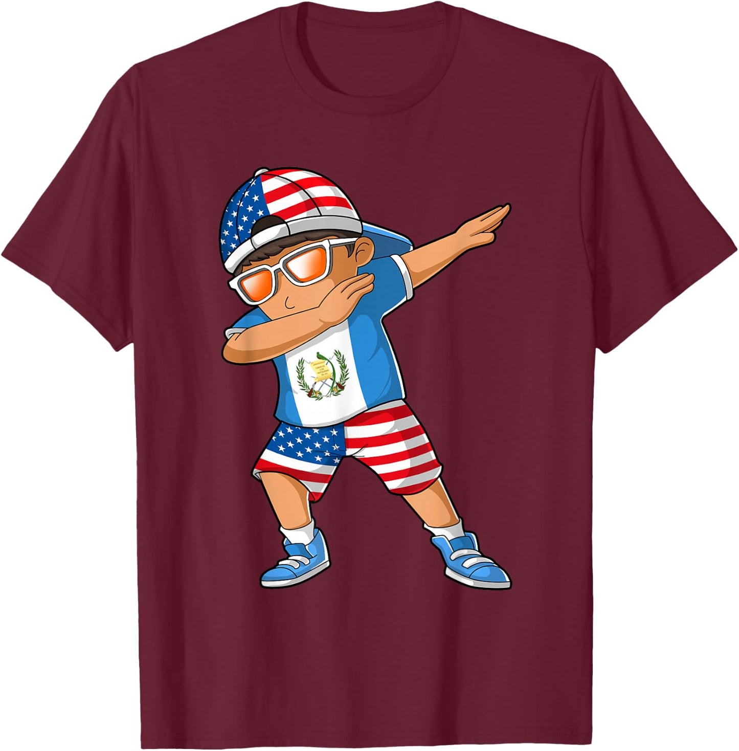 Half American Half Guatemalan Boy Kid Guatemala Flag T-Shirt - T-Shirt | Maroon