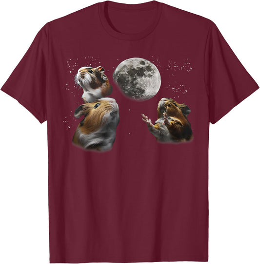 3 Guinea Pigs Moon Howling Funny Rodent , Women, Kid T-Shirt - T-Shirt | Maroon