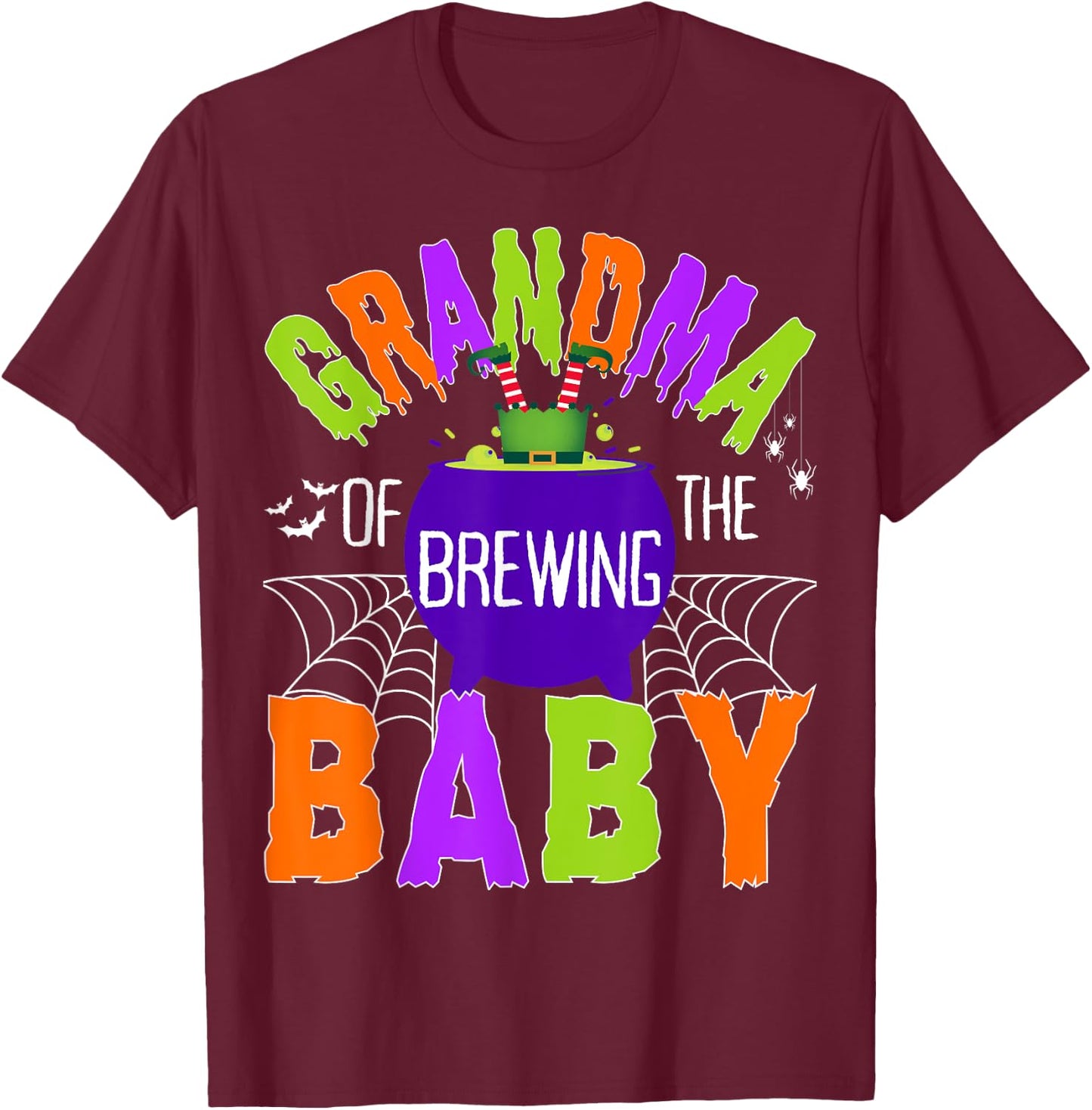 Grandma of Brewing Baby Halloween Theme Baby Shower Spooky T-Shirt - T-Shirt | Maroon