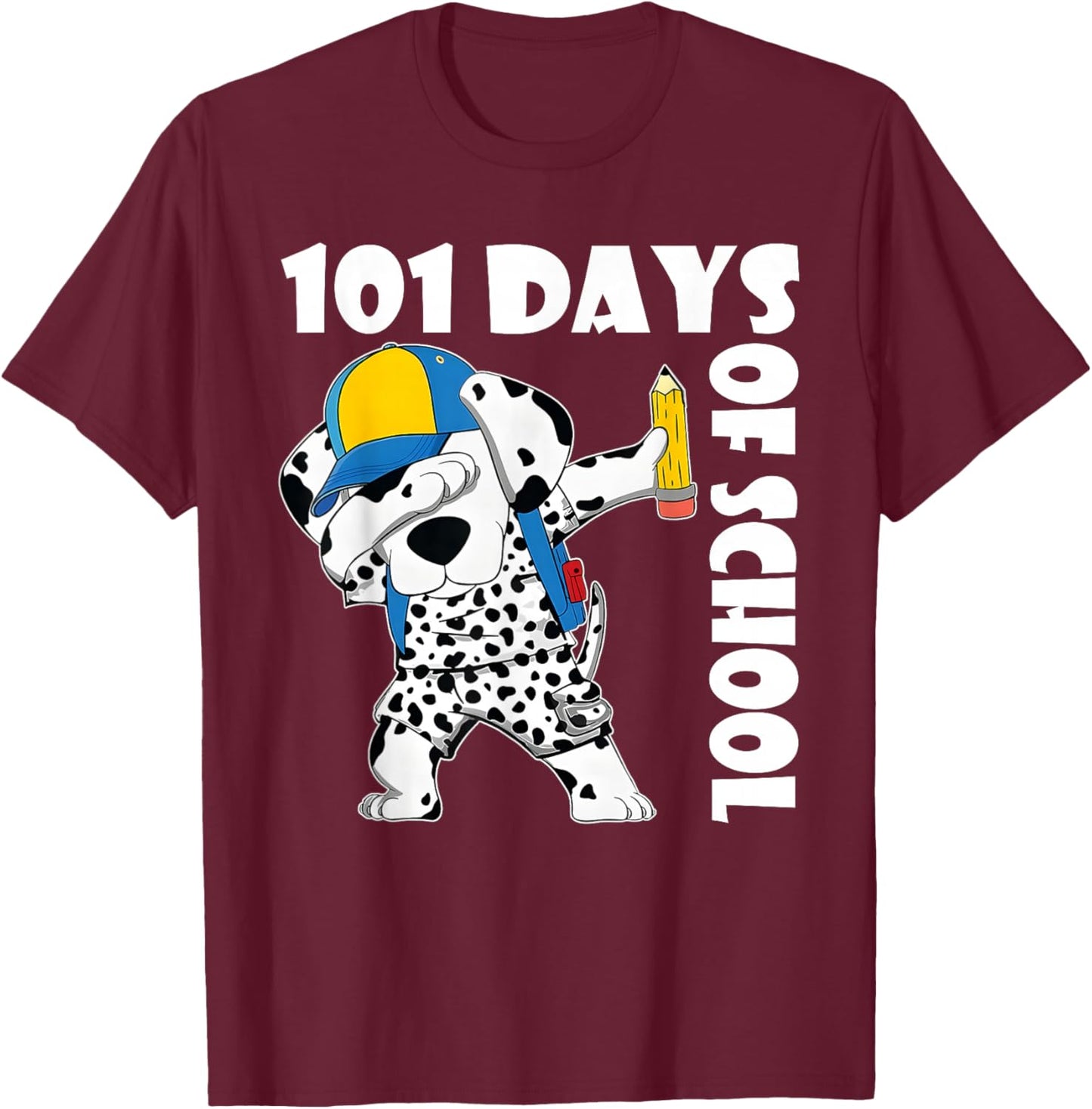 Happy 101 Days School Cute Dog 100 Days Dab Teacher Student T-Shirt - T-Shirt | Maroon