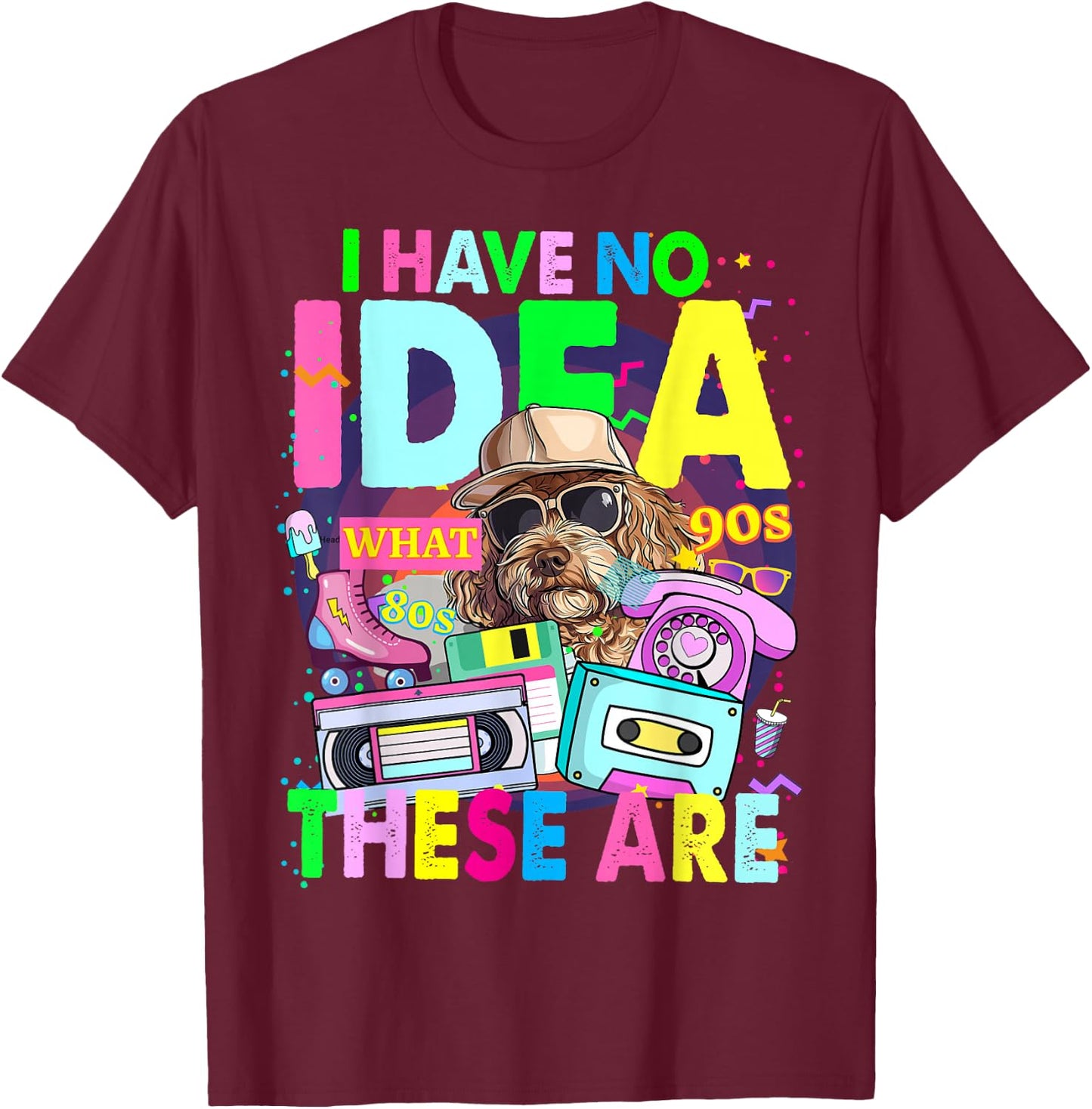1980s Decade Outfit Idea for Kids & Novelty Girls 90s Themed T-Shirt - T-Shirt | Maroon