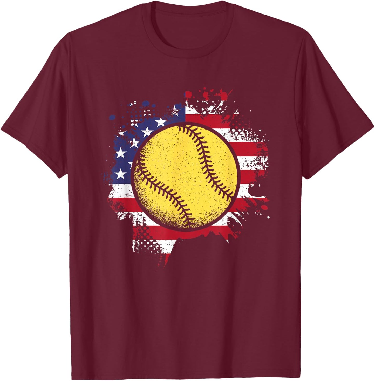 Softball American Flag Vintage Softball Lover Men Women Kids T-Shirt - T-Shirt | Maroon