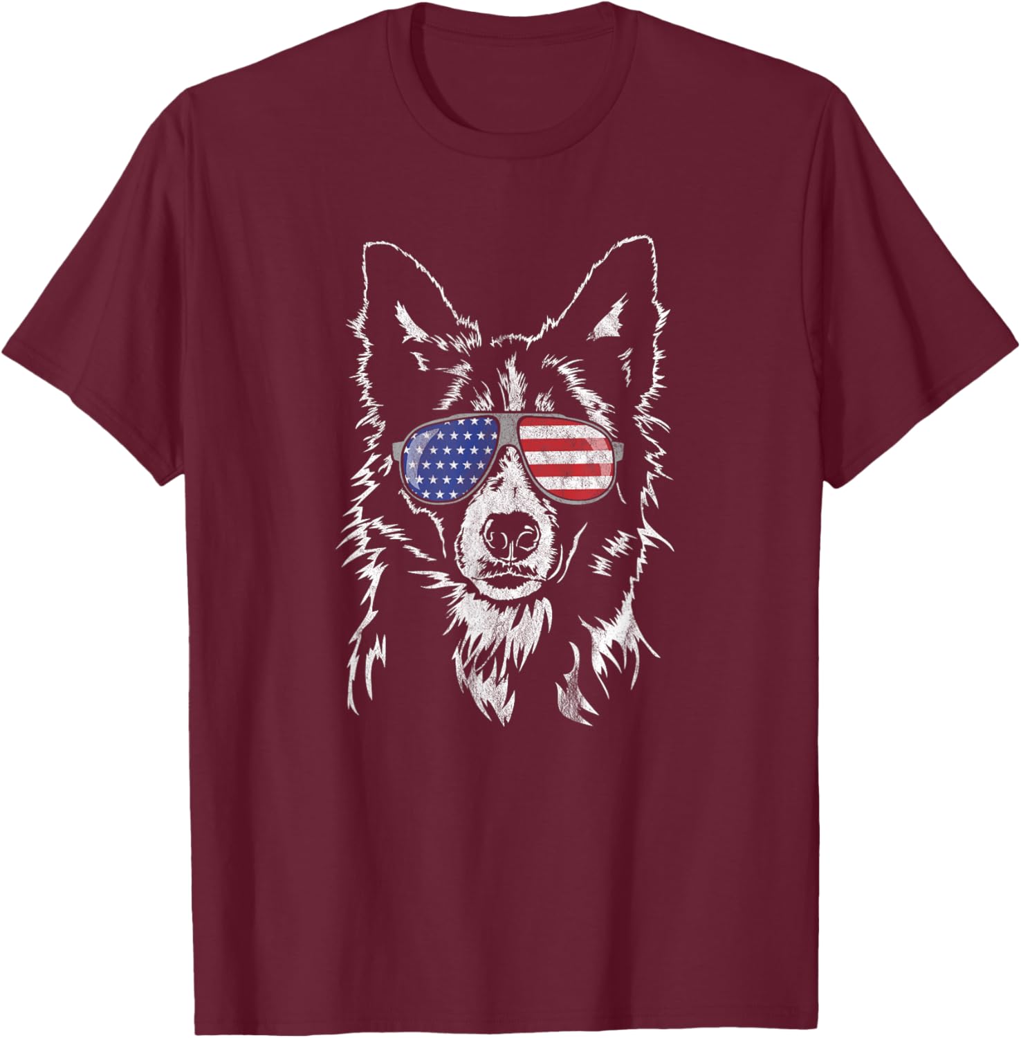 Funny Proud Border Collie American Flag sunglasses gift dog T-Shirt - T-Shirt | Maroon
