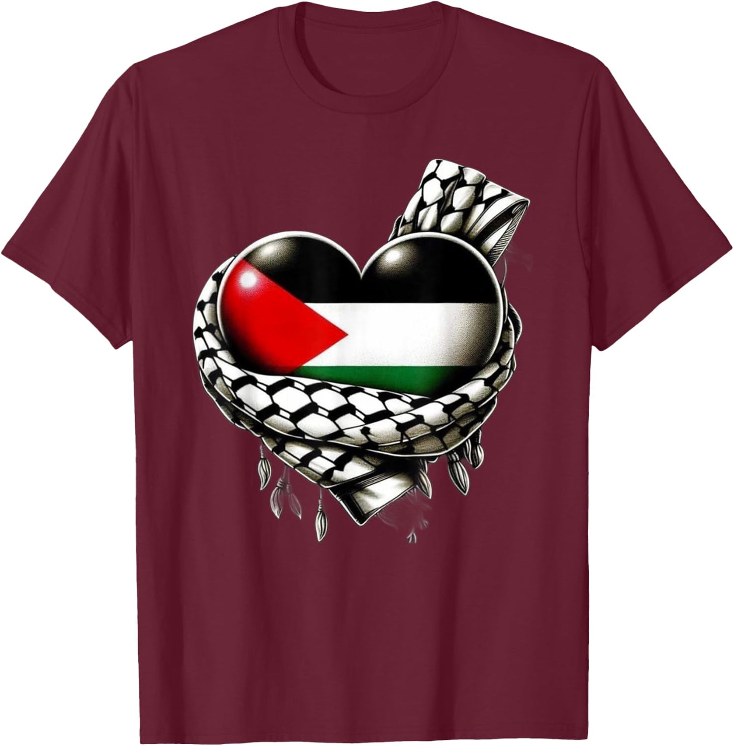 Palestine Heart Flag Palestinian Keffiyeh Palestine T-Shirt - T-Shirt | Maroon