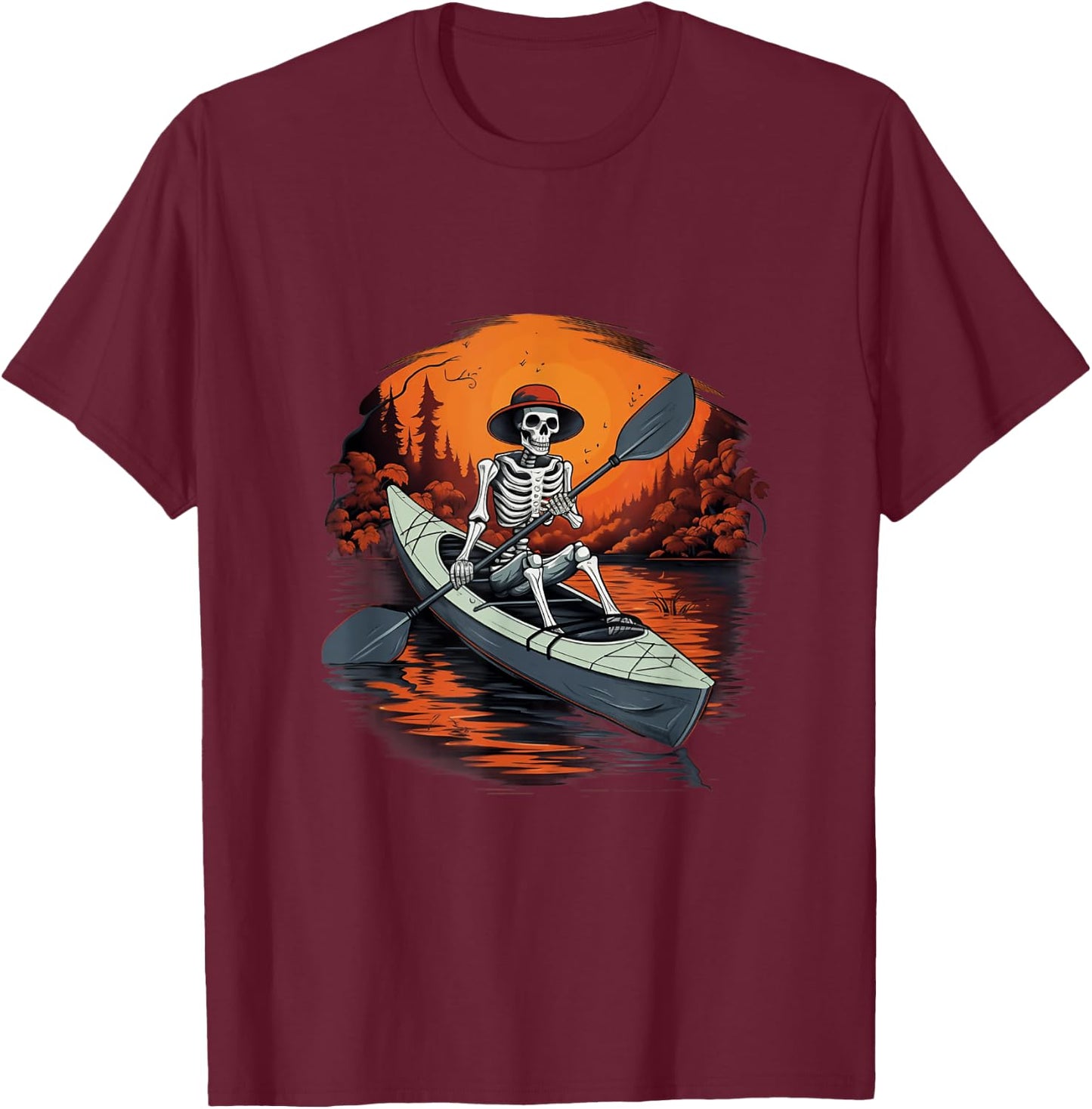 Canoe Skeleton Funny Kayaking Canoeing Halloween Kayaker T-Shirt - T-Shirt | Maroon