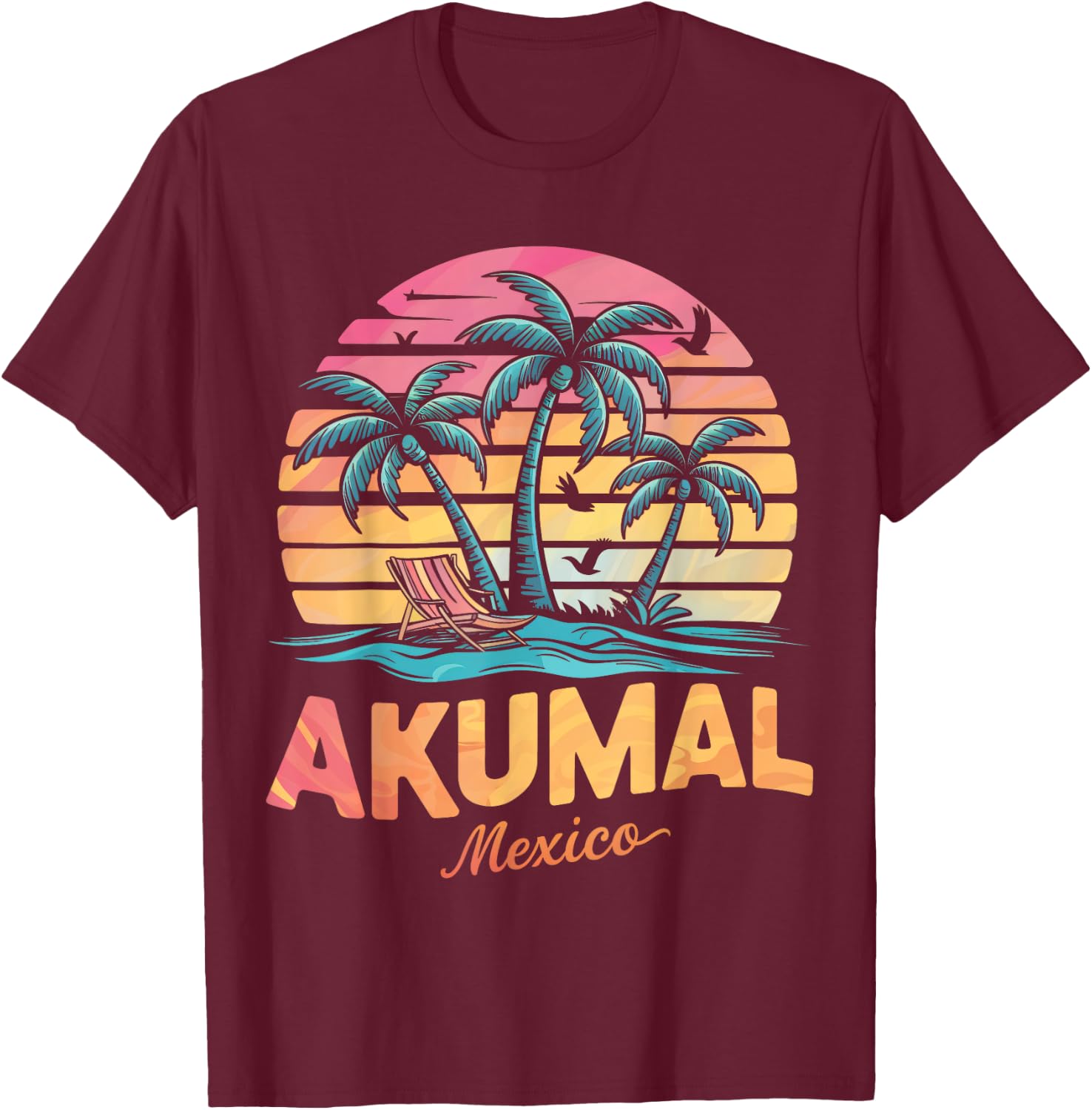Akumal Mexico Tropical Sunset beach Souvenir Vacation Women Kids T-Shirt - T-Shirt | Maroon