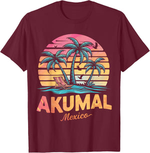 Akumal Mexico Tropical Sunset beach Souvenir Vacation Women Kids T-Shirt - T-Shirt | Maroon