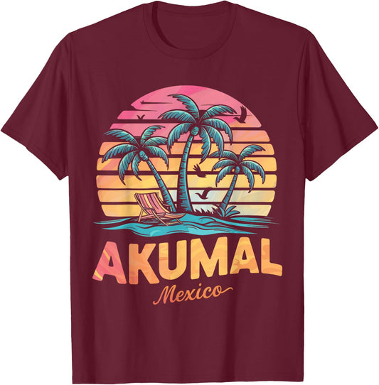 Akumal Mexico Tropical Sunset beach Souvenir Vacation Women Kids T-Shirt - T-Shirt | Maroon